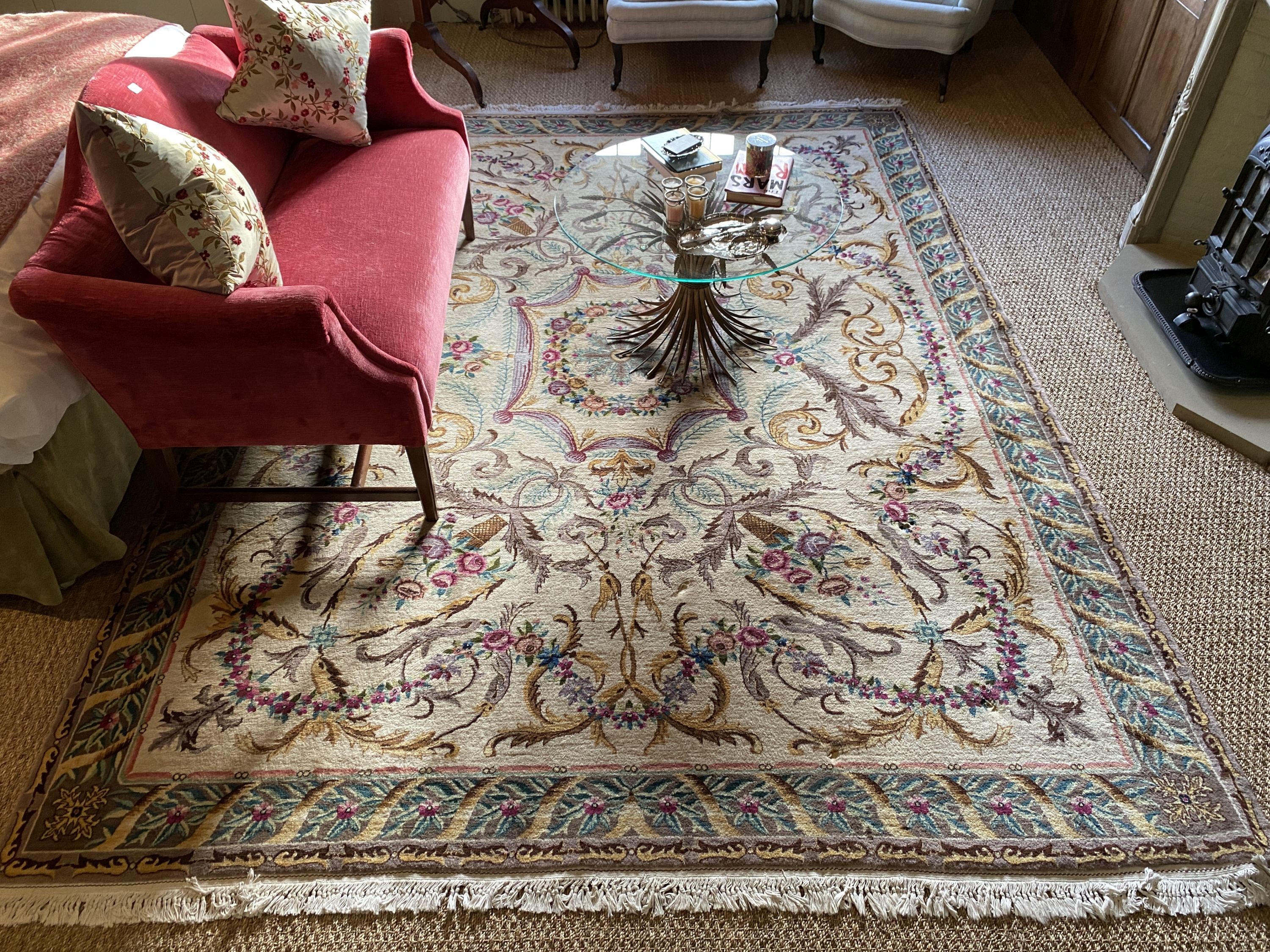 An Aubusson pattern cream ground carpet, 314 x 245cm